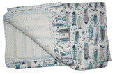 Hand Block Printed Fish Kantha Quilt – Handmade Cotton Bedspread, Twin/Queen/King Sizes